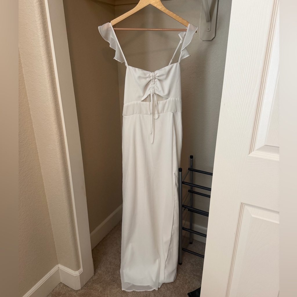 Lulu's White Ruffle-Strap Maxi Dress With Front Tie